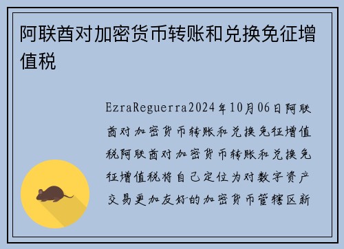 阿联酋对加密货币转账和兑换免征增值税 