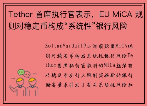 Tether 首席执行官表示,EU MiCA 规则对稳定币构成“系统性”银行风险。